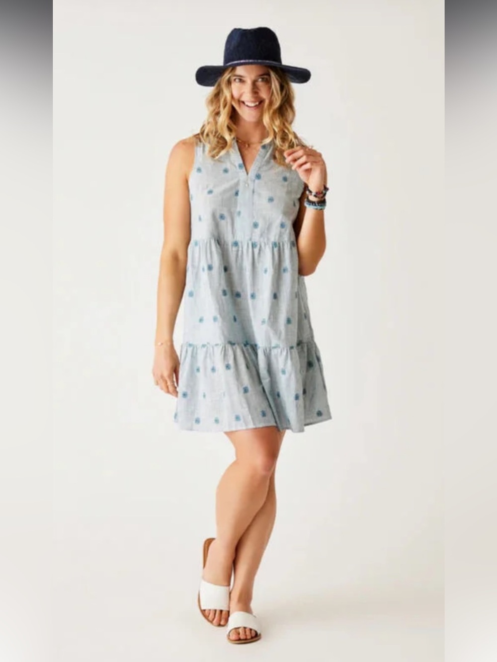 Carve Designs Nellie Eyelet Nautical Striped Dress Organic Cotton Small